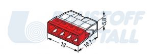 Клема за твърд проводник WAGO 4 x 0.5 - 2.5 мм² червена, пакет 10 бр.