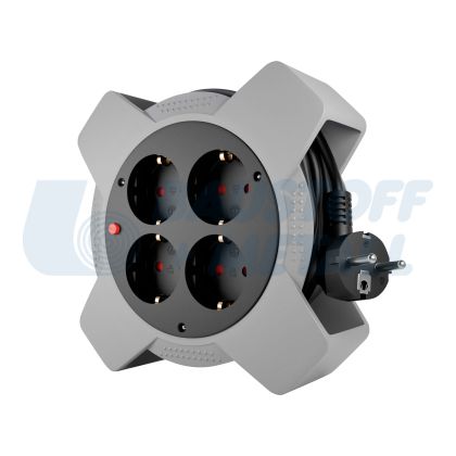 Макара в кутия сива 5м IP20 H05VV-F 3G1.5mm2 термична защита 4 шуко Commel