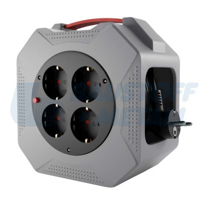 Макара в кутия сива 10м IP20 H05VV-F 3G1.5mm2 термична защита 4 шуко Commel