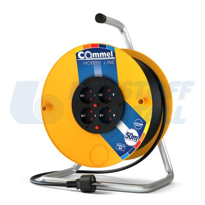 Макара жълта 50м IP20 H05VV-F 3G1.5mm2 термична защита 4 шуко Commel