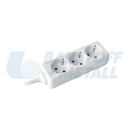 Разклонител БЯЛ 3x2P+E с кабел 1.4 метра / 1.0mm2 Commel