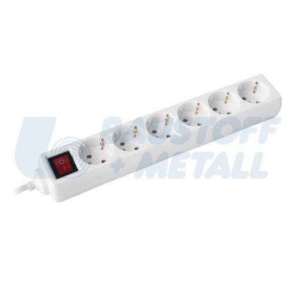 Разклонител с копче БЯЛ 6x2P+E с кабел 5 метра / 1.5mm2 Commel