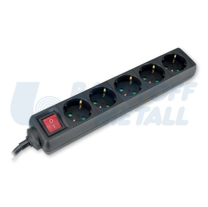 Разклонител с копче ЧЕРЕН 5x2P+E с кабел 3 метра / 1.5mm2 Commel