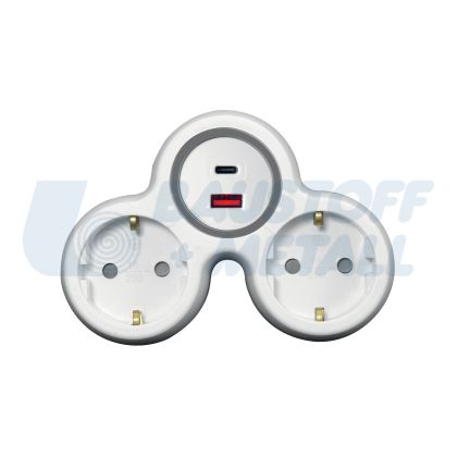 Адаптер за контакт бял с USB A+C 2 х шуко Commel