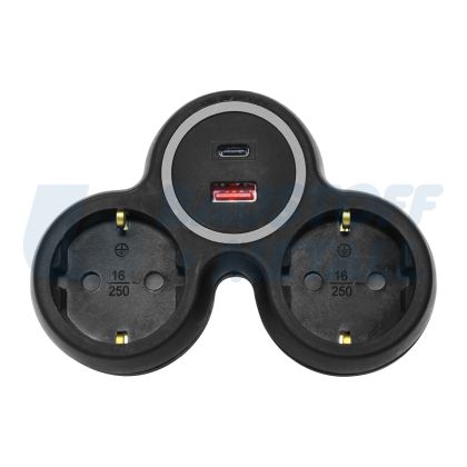 Адаптер за контакт черен с USB A+C 2 х шуко Commel