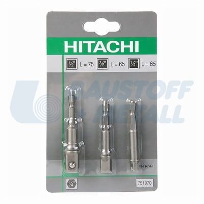 Комплект 3 бр. адаптери 1/4 HEX - 1/4, 1/2, 3/8 квадрат Hitachi