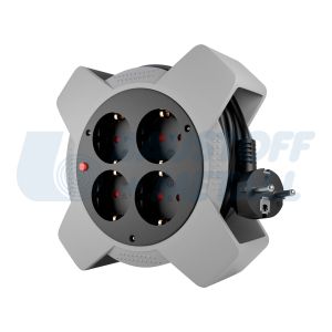 Макара в кутия сива 5м IP20 H05VV-F 3G1.5mm2 термична защита 4 шуко Commel