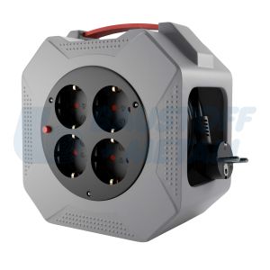 Макара в кутия сива 10м IP20 H05VV-F 3G1.5mm2 термична защита 4 шуко Commel