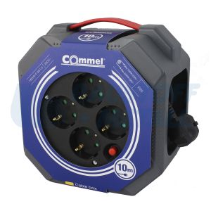 Макара в кутия сива 10м IP20 H05VV-F 3G1.5mm2 термична защита 4 шуко Commel