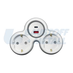 Адаптер за контакт бял с USB A+C 2 х шуко Commel