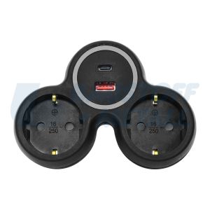 Адаптер за контакт черен с USB A+C 2 х шуко Commel