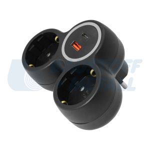 Адаптер за контакт черен с USB A+C 2 х шуко Commel