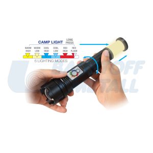 Фенерче LED 10W 6 нива на осветеност 650lm с къмпинг лампа и USB батерия Li-ion 3,7V 2000mAh Commel