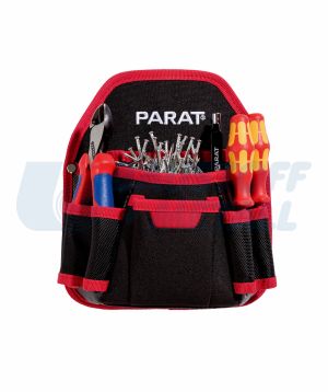 Чанта за колан PARABELT Nail Pocket с 6 джоба за инструменти и колан черна с червен кант PARAT